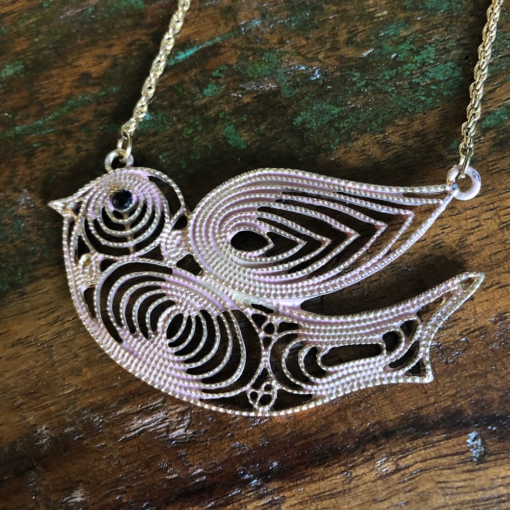 Pink and Gold Bird Necklace